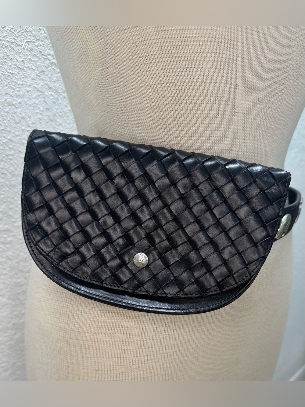 Patricia Nash Woven Leather Mini Belt Bag in Black